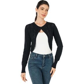 AmélieBoutik Women Cropped Cardigan Long Sleeve Lightweight Shrug Heart Hollowed-Out Knit Sweater Tops