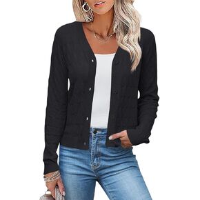 LOMON Cardigan for Women Lightweight Button Down Crochet Knit V Neck Cardigan Sweater