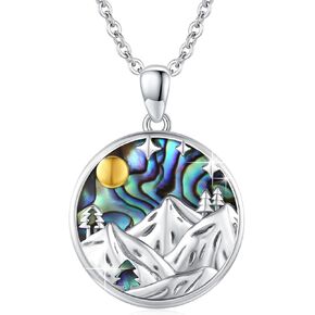Abalone Mountain Necklace,S925 Sterling Silver Mountain Necklace For Women Men, Mountain Abalone Pendant Necklaces,Mountain Abalone Jewelry Gifts For Hikers,Climbers,Nature Lover