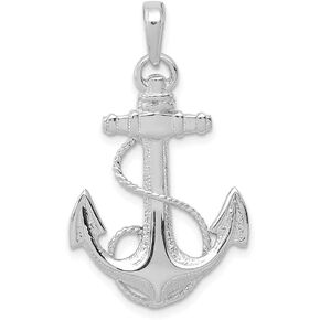 Solid 14K White Gold Anchor Rope Pendant Charm