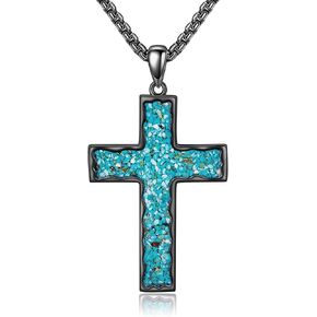 Black Cross Necklace Sterling Silver Turquoise Cross Pendant Necklace Turquoise Jewelry Gifts for Men Father