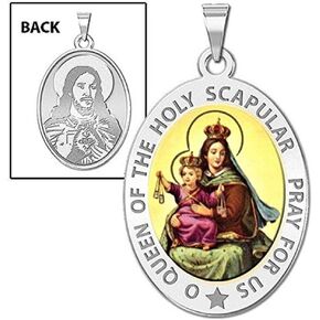 PicturesOnGold.com Scapular Religious Medal Oval Color - 2/3 X 3/4 Inch Size of Nickel, Sterling Silver - Protection Jewelry Christian Gifts for Men & Women