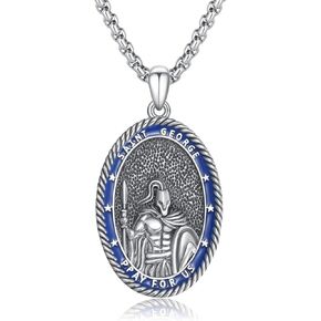 Saint George Necklace 925 Sterling Silver Patron Saint Medals Protection Jewelry for Men Women Birthday Holiday Anniversary Valentine's Day