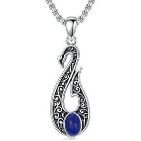 PROESS Lapis Lazuli Fish Hook Necklace 925 Sterling Silver Filigree Fish Hook Pendant Necklace Fish Hook Hunting Jewelry for Men Women