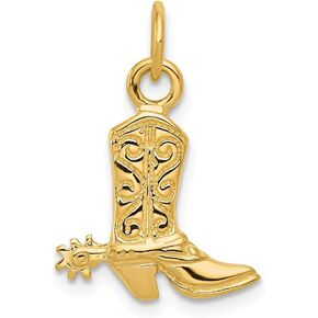 Solid 14k Yellow Gold 3-D Cowboy Boot Pendant Charm - 22mm x 24mm