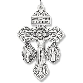Pardon Indulgence Crucifix with St Benedict Medal and Miraculous Medal Triple Threat Crucifix Cross for Rosary Making - 2 1/8 Inch Silver Oxidized Italian Crucifix Catholic Rosary Making Supplies