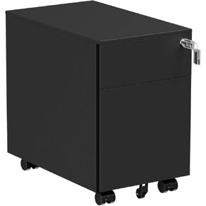 Fromann 2 Drawer Office Metal Mobile File Cabinets with Lock Small Under Desk Wheels Filing Cabinets White