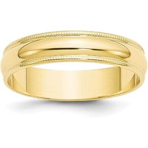 Roy Rose Jewelry 10K Yellow Gold 5mm Milgrain Half Round Wedding Band Ring Sizes 4 to 14