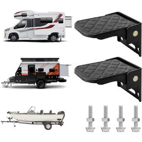 Folding Truck Bed Step, Tailgate Ladder for RV, Camper, Dump Trailer, Fatbed Trailers, Anti-Slip (2 Pack Black)