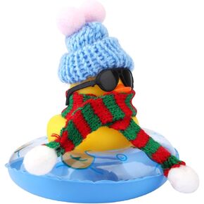 Car Duck Decoration Dashboard, Rubber Duck Car Ornament Accessories Winter Style Yellow Duck Décor for Car Interior Dashboard Office Desk Bedroom Boys Girls (Blue Hat)