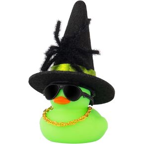 wonuu Halloween Colorful Rubber Duck Decorations Witch Duck Car Ornaments Spider Halloween Accessories Witch Hat Sunglasses and Necklace, Orange