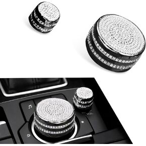 2 PCS Bling Car 0.98" x 0.71" Volume + 1.81" x 0.83" Multimedia Knob Decoration Sticker, Self-Adhesive Rhinestone Alloy Personalized Accessories, for Mazda Angkesaila CX-45CX-30 (Silver)
