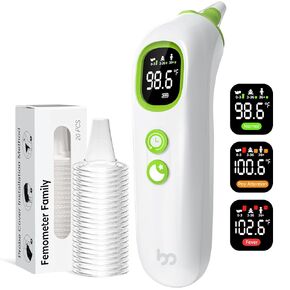 Ear Thermometer for Babies, Kids, and Adults, High Accuracy Baby Thermometer with 32 Memory Recall, LED Backlit, Mute and Night Light, 21 Disposable Probe Covers, Storage Box