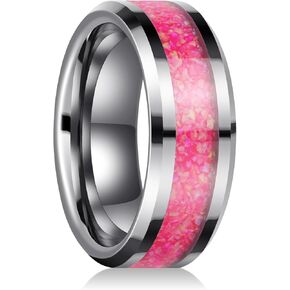 Men's 6MM 8MM Fire Opal Inlaid Wedding Band Suitable For Men And Women Match Daily Outfits Party Accessory Anniversary Promise Rings 5-14.5