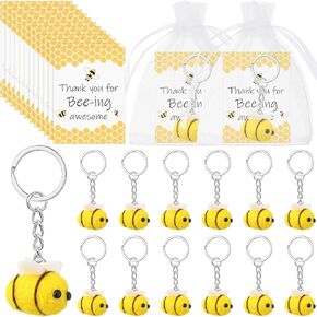 12 Sets Employee Appreciation Gift 12 Felt Bees Keychain for Crafts Cute Bee Keychains 12 Bee Inspirational Cards and Organza Bag Bee Thank You Gift for Coworker Teacher Nurse