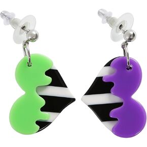 Green Purple Heart Earrings Beetle Sandworm Inspired Women Halloween Costume Accessories