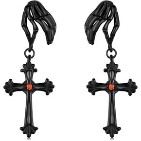 Midir&Etain Halloween Earrings Skeleton Hand Earrings Sterling Silver Skull Cross Dangle Earrings Goth Earrings Gothic Jewelry Halloween Gifts for Women