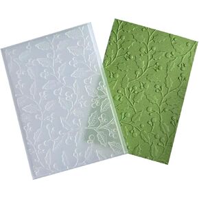 Arbuya 3D Berry Branch Plastic Embossing Folders for Card Making or Journaling Holly Foliage Leaves Embossing Folder for Paper Crafting