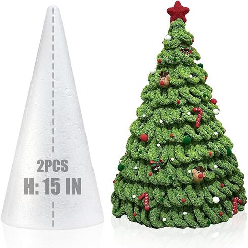 2 Pack Craft Foam Tree Cones, 15x5in Styrofoam Cones for Craft, White Large Polystyrene Foam Cones for Craft Use for DIY Art Projects, Christmas Tree Holiday Decor and Holiday Gnomes (15 * 5in-2pc) in Kuwait
