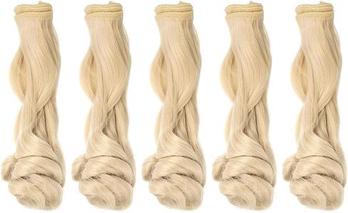 PATIKIL 20CM Doll Hair Wigs, 5 Pcs High Temperature Silk Curly Wig Hair Extension Accessories for Doll Hair Making Kit DIY Handmade, Light Yellow-Gray in Kuwait