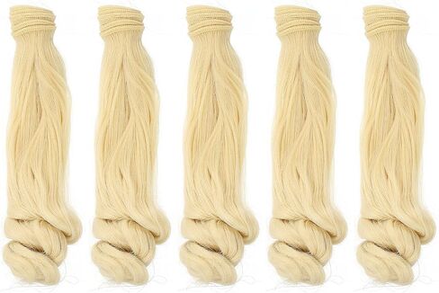 PATIKIL 20CM Doll Hair Wigs, 5 Pcs High Temperature Silk Curly Wig Hair Extension Accessories for Doll Hair Making Kit DIY Handmade, Light Yellow-Gray in Kuwait