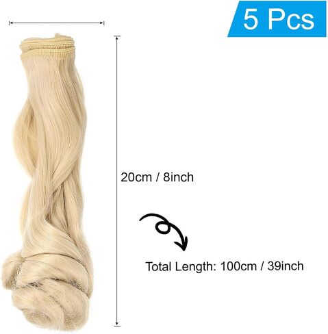 PATIKIL 20CM Doll Hair Wigs, 5 Pcs High Temperature Silk Curly Wig Hair Extension Accessories for Doll Hair Making Kit DIY Handmade, Light Yellow-Gray in Kuwait