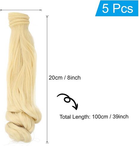 PATIKIL 20CM Doll Hair Wigs, 5 Pcs High Temperature Silk Curly Wig Hair Extension Accessories for Doll Hair Making Kit DIY Handmade, Light Yellow-Gray in Kuwait
