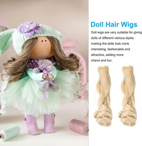 PATIKIL 20CM Doll Hair Wigs, 5 Pcs High Temperature Silk Curly Wig Hair Extension Accessories for Doll Hair Making Kit DIY Handmade, Light Yellow-Gray in Kuwait