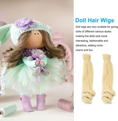 PATIKIL 20CM Doll Hair Wigs, 5 Pcs High Temperature Silk Curly Wig Hair Extension Accessories for Doll Hair Making Kit DIY Handmade, Light Yellow-Gray in Kuwait
