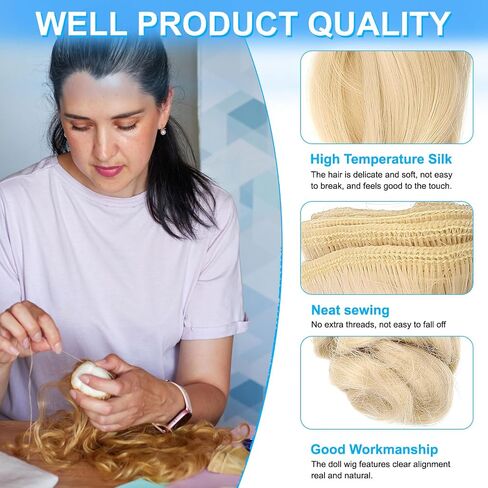 PATIKIL 20CM Doll Hair Wigs, 5 Pcs High Temperature Silk Curly Wig Hair Extension Accessories for Doll Hair Making Kit DIY Handmade, Light Yellow-Gray in Kuwait