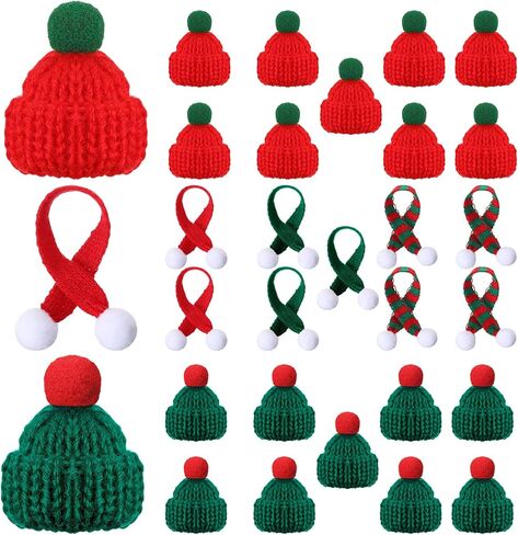 Chalyna 30 Pcs Mini Hat for Crafts Christmas Knit Hat and Scarf Knitted Wool Ornament Cute Doll Clothes Accessory Toy in Kuwait