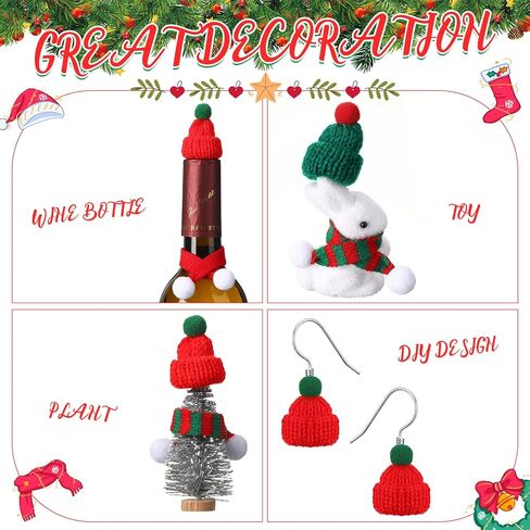 Chalyna 30 Pcs Mini Hat for Crafts Christmas Knit Hat and Scarf Knitted Wool Ornament Cute Doll Clothes Accessory Toy in Kuwait