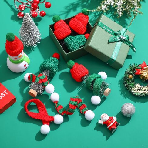Chalyna 30 Pcs Mini Hat for Crafts Christmas Knit Hat and Scarf Knitted Wool Ornament Cute Doll Clothes Accessory Toy in Kuwait