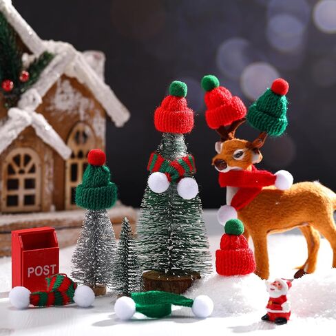 Chalyna 30 Pcs Mini Hat for Crafts Christmas Knit Hat and Scarf Knitted Wool Ornament Cute Doll Clothes Accessory Toy in Kuwait