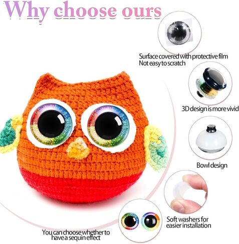 MUCUNNIA 12pcs 20-30mm 3D قوس قزح بريق عيون السلامة للكروشيه مع غسالات عيون سلامة القمر لحيوانات الكروشيه Amigurumi زينة الهالوين اكسسوارات الكروشيه هدية لمحبي الكروشيه in Kuwait
