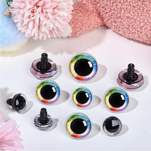 MUCUNNIA 12pcs 20-30mm 3D قوس قزح بريق عيون السلامة للكروشيه مع غسالات عيون سلامة القمر لحيوانات الكروشيه Amigurumi زينة الهالوين اكسسوارات الكروشيه هدية لمحبي الكروشيه in Kuwait