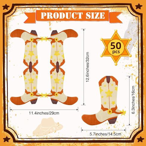Lidmada 50 Pack Western Cowboy Party Decorations Napkins, 6.5Inch Cowgirl Boot Paper Napkins, Western Theme Cowgirl Party Bachelorette Last Rodeo Party Decor Supplies in Kuwait