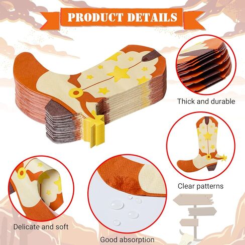 Lidmada 50 Pack Western Cowboy Party Decorations Napkins, 6.5Inch Cowgirl Boot Paper Napkins, Western Theme Cowgirl Party Bachelorette Last Rodeo Party Decor Supplies in Kuwait