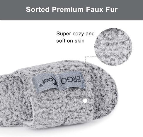 ERGOfoot Fuzzy House Slippers with Arch Support for Women Men, Orthopedic Slide Slippers for Plantar Fasciitis Open Toe Indoor House Shoes with Adjustable Straps, Foot Pain Relief in Saudi Arabia