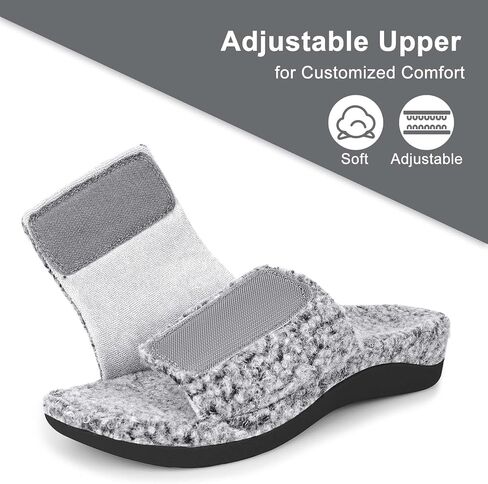 ERGOfoot Fuzzy House Slippers with Arch Support for Women Men, Orthopedic Slide Slippers for Plantar Fasciitis Open Toe Indoor House Shoes with Adjustable Straps, Foot Pain Relief in Saudi Arabia