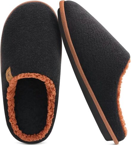 KuaiLu Mens House Memory Foam Slippers with Comfy Warm Plush Lining Felt Slip On Casual Pantuflas Mans Comfortable Bedroom Shoes Rubber Sole for Indoor&Outdoor (Mens Size 7-15) in Saudi Arabia