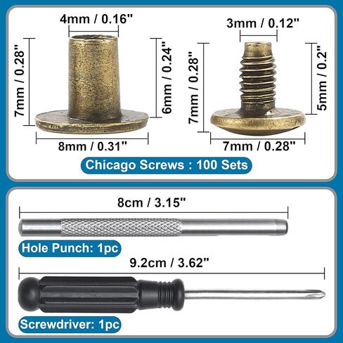 YORANYO 150 Sets 8MM Chicago Screws Leather Rivets for Fabric Chicago Binding Screws Buttons Metal Studs Rivets for Decorate and Repair Belts Bags Shoes Purse Dog Collar Leather Craft (Bronze) in Saudi Arabia