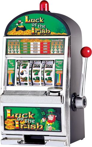 Luck of The Irish Slot Machine Bank - Slots with Chrome Bevel and Tray, Spinning Reels, and Flashing Light - Casino Games by Trademark Poker (Green) in Kuwait
