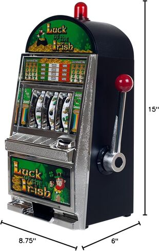 Luck of The Irish Slot Machine Bank - Slots with Chrome Bevel and Tray, Spinning Reels, and Flashing Light - Casino Games by Trademark Poker (Green) in Kuwait