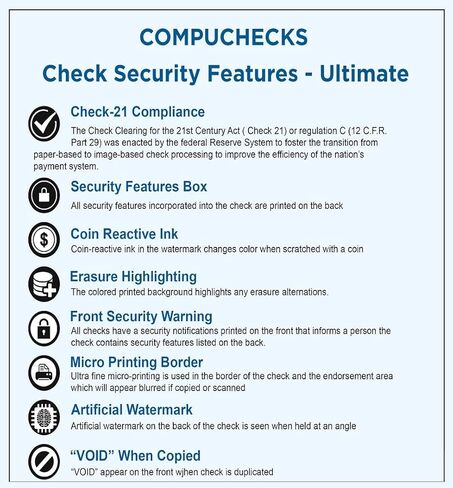 Compuchecks Check on Top Blank Check Paper - 500 Pack, Quick-Books & Laser Printer Compatible - Security Business Checks with Voucher - 8.5" x 11" Blue Diamond in Kuwait