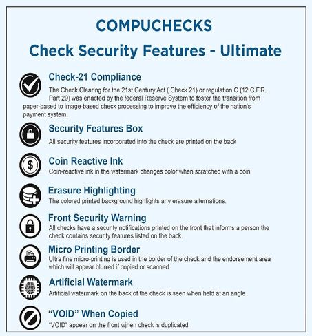 Compuchecks Check on Top Blank Check Paper - 500 Pack, Quick-Books & Laser Printer Compatible - Security Business Checks with Voucher - 8.5" x 11" Blue Diamond in Kuwait