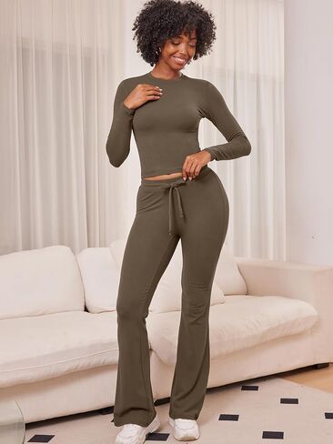 YEOREO Two Piece Sets for Women Long Sleeve Tops Drawstring Wide Leg Pants Matching Set Ava Tracksuits Loungewear in Saudi Arabia