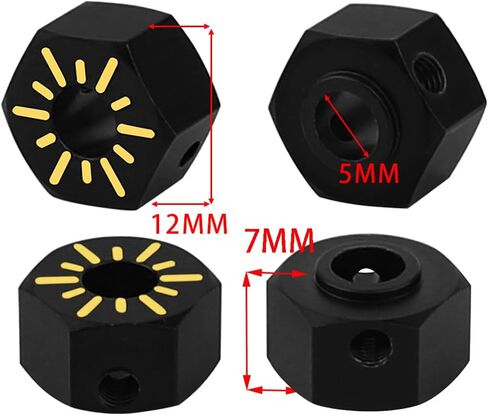 محول عجلة نحاسي مطلي باللون الأسود لمحور العجلة SCX10 PRO AXI03028 SCX10 III، Capra 1.9 UTB 1/10 RC جزء ترقية الزاحف (7 مم) in Saudi Arabia
