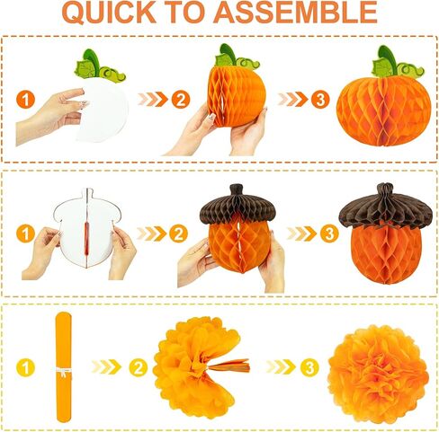 Amandir 43PCS Thanksgiving Decorations, Thanksgiving Maple Leaves Banner Fall Pumpkin Honeycomb Turkey Hanging Swirls Pom Poms Decor for Thanksgiving Party Indoor Outdoor Office Home Decorations in Kuwait