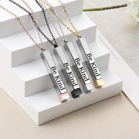 Be Kind Of A B Necklaces For Women, Inspirational Vertical Bar Square Tubes Pendant With Hidden Message Stainless Steel Band Friendship Funny Hilarious Sarcastic Jewelry Gift for Girls in Kuwait
